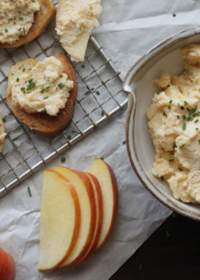 Fromage Fort cheese dip with crackers and apples